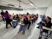 A presidente do CRO-RN, o conselheiro Dr. Thales Falcão e delegada Dra. Anadier Pimentel em reunião com o dentistas servidores de Mossoró