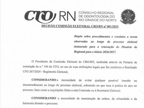 DECISÃO COMISSÃO ELEITORAL CRO/RN nº 001/2025