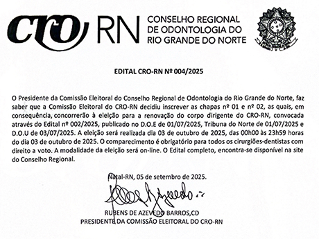 Duas chapas se inscrevem para a eleição 2025  do CRO-RN