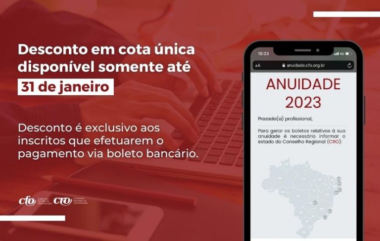 Anuidade 2023 com desconto para pagamento até o dia 31 de janeiro de 2023