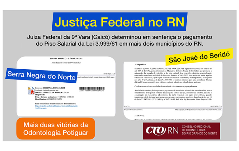 Juíza Federal determina em sentença a aplicação do piso salarial a todos os dentistas de Serra Negra do Norte e São José do Seridó