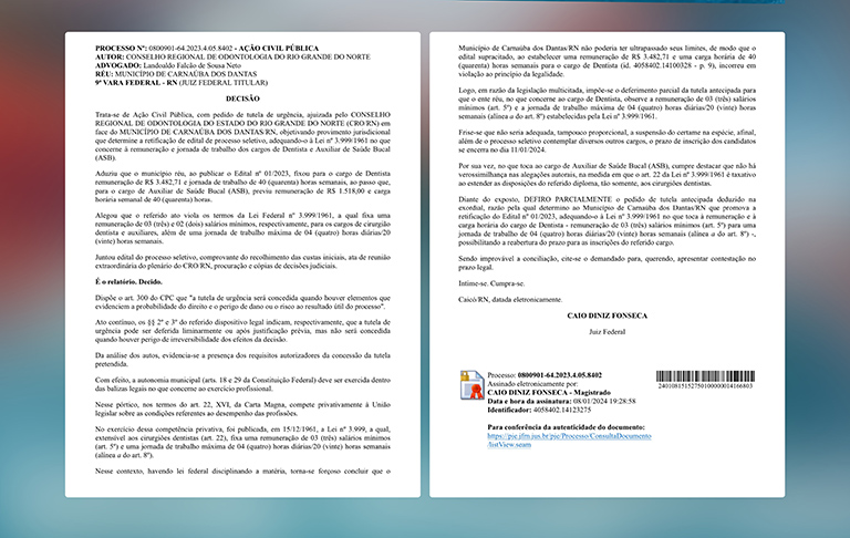 CRO-RN obtém decisão liminar para aplicação do piso salarial dos dentistas no Processo Seletivo de Carnaúba dos Dantas