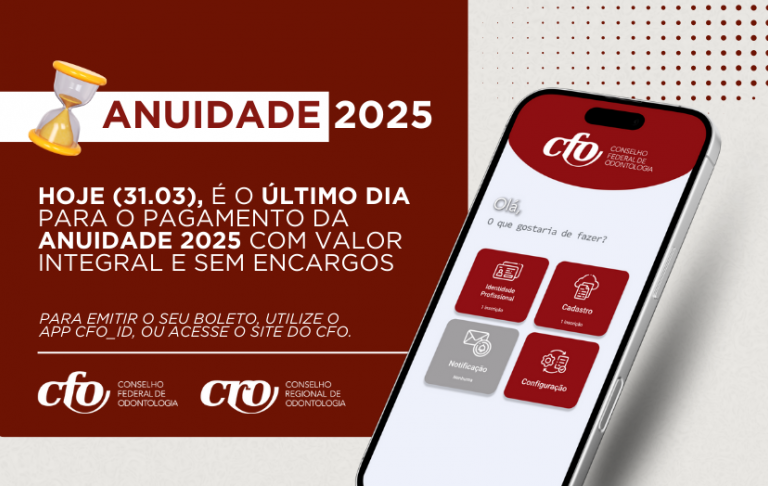 Último dia para o pagamento da anuidade 2025 com o valor integral e sem encargos