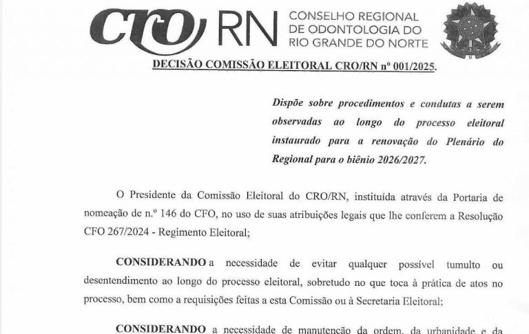 DECISÃO COMISSÃO ELEITORAL CRO/RN nº 001/2025