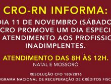 CRO-RN abre neste sábado, 11, para negociar débitos de inadimplentes com descontos em multas e juros