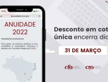 Anuidade 2022: pagamento com desconto em cota única encerra dia 31 de março